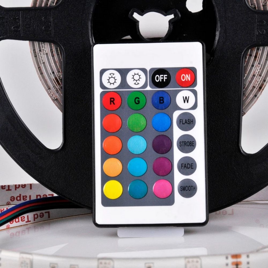 Світлодіодна RGB стрічка з регулюванням яскравості 5м LED/18W/12V IP20 + пульт дистанційного керування