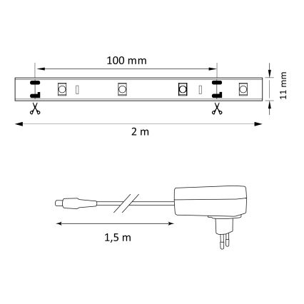 Світлодіодна RGB стрічка з регулюванням яскравості MAGIC 2 м LED/12W/230V + ДК