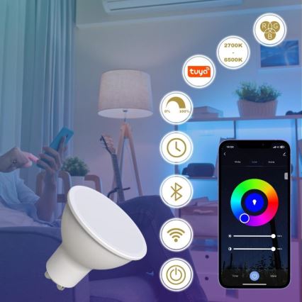 Світлодіодна RGBW димована лампа GU10/4,5 Вт/230 В 2700-6500K Wi-Fi Tuya