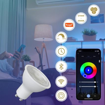 Світлодіодна RGBW димована лампа GU10/4,5 Вт/230 В 2700-6500K Wi-Fi Tuya