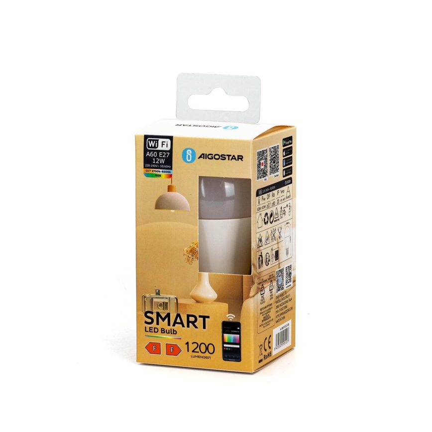 Світлодіодна RGBW лампочка з регулюванням яскравості A60 E27/12W/230V 2700-6500K Wi-Fi - Aigostar