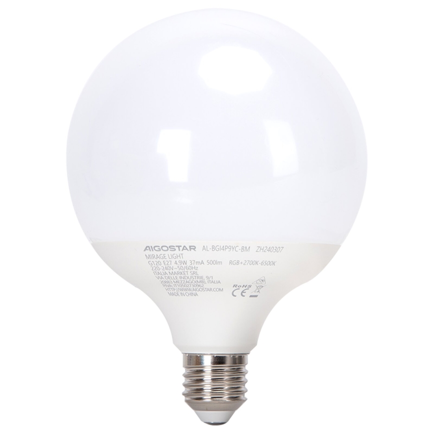 Світлодіодна RGBW лампочка з регулюванням яскравості MESH G120 E27/4,9W/230V 2700-6500K + пульт дистанційного керування - Aigostar