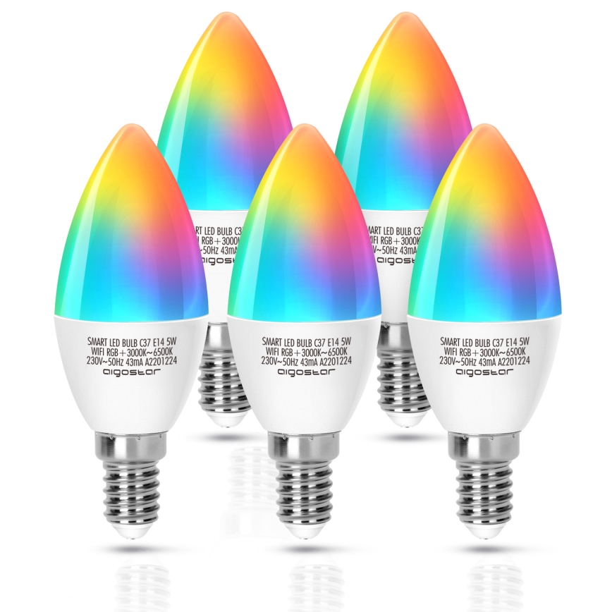 Світлодіодна RGBW лампочка з регулюванням яскравості C37 E14/5W/230V 3000-6500K Wi-Fi - Aigostar