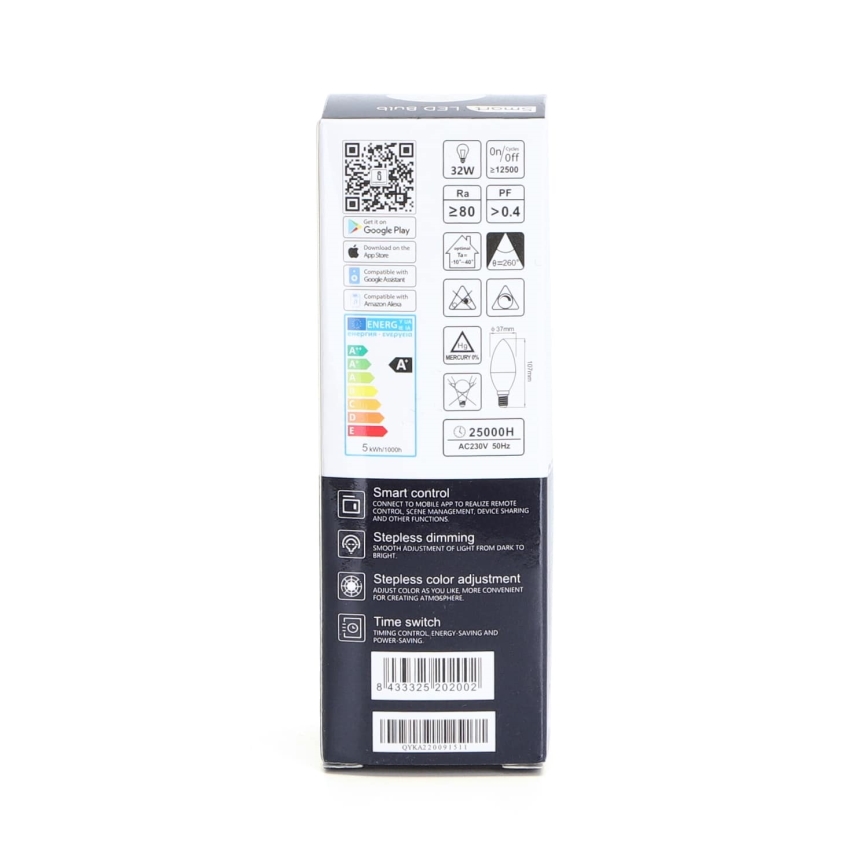 Світлодіодна RGBW лампочка з регулюванням яскравості C37 E14/5W/230V 3000-6500K Wi-Fi - Aigostar
