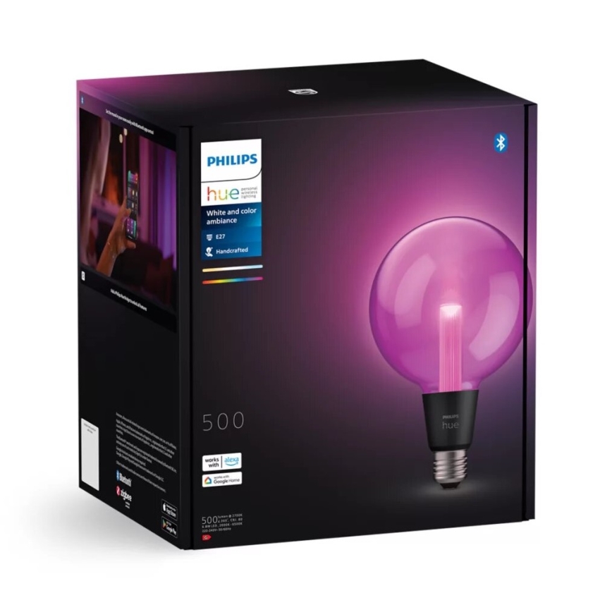Світлодіодна RGBW лампочка з регулюванням яскравості Philips Hue White And Color Ambiance G125 E27/6,8W/230V 2000-6500K