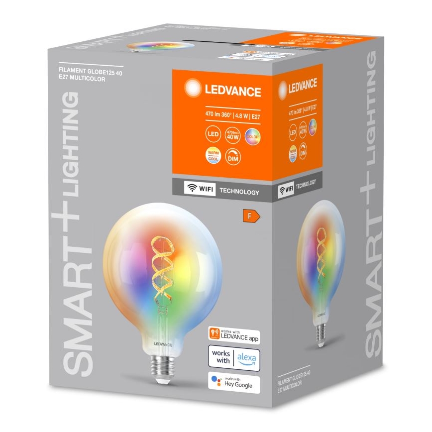 Світлодіодна RGBW лампочка з регулюванням яскравості SMART+ FILAMENT E27/4,8W/230V 2700-6500K Wi-Fi - Ledvance