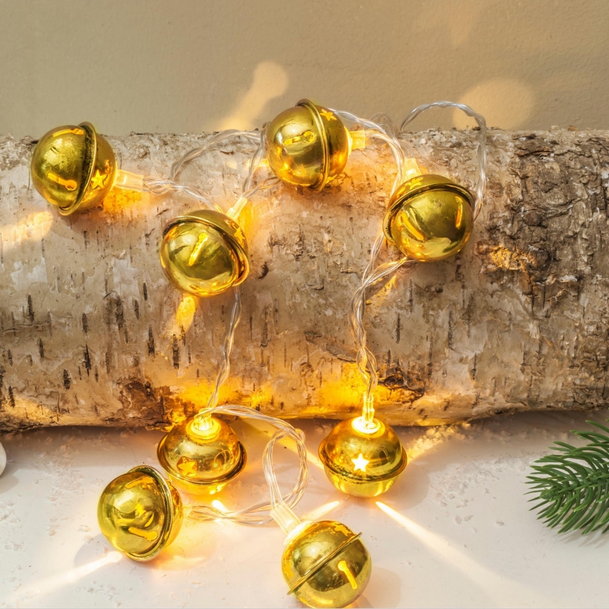 Світлодіодна різдвяна гірлянда 10xLED/2xAA/теплий білий 1,8 м дзвіночки