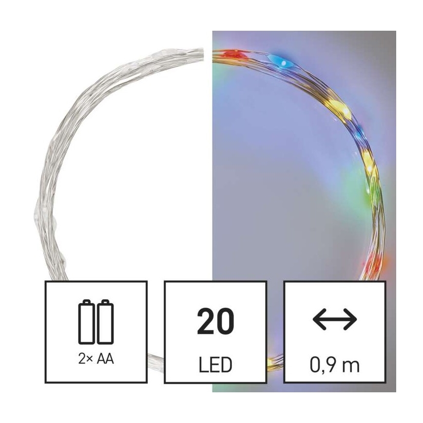 Світлодіодна різдвяна гірлянда 20xLED/2xAA 2,4м кольоровий