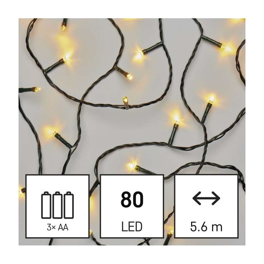 Світлодіодна різдвяна гірлянда вулична 80xLED/3xAA 6,1м IP44 теплий білий