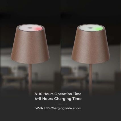 Світлодіодна регульована сенсорна настільна лампа, акумуляторна, LED/2W/5V, 4400 мАг, 3000K, IP54, коричнева