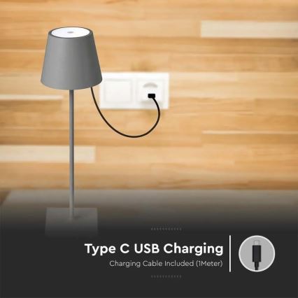 Світлодіодна регульована сенсорна настільна лампа, акумуляторна, LED/3W/5V, 4000 мАг, 3000K, срібляста