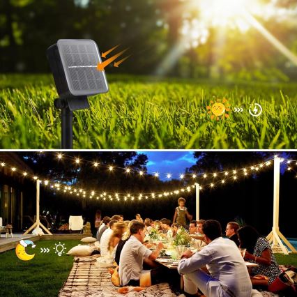 Світлодіодна сонячна декоративна гірлянда 30xLED/8 функцій 500 mAh 10,6 m IP67 теплий білий