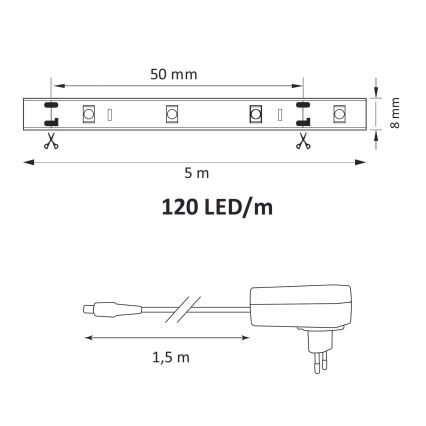 Світлодіодна стрічка 5м LED/36W/12V 4000K