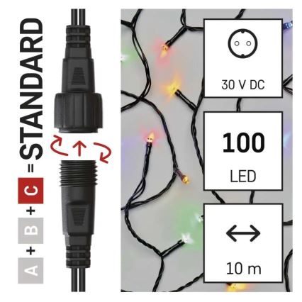 Світлодіодна вулична різдвяна гірлянда 100xLED/10 м IP44 кольоровий