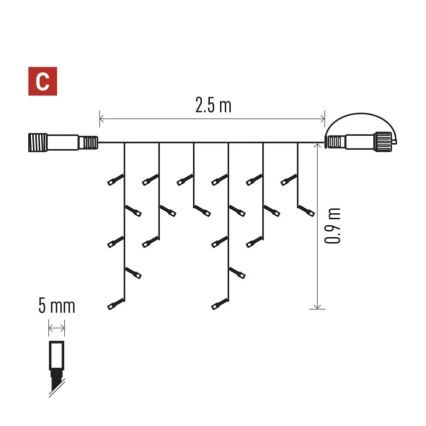Світлодіодна вулична різдвяна гірлянда 100xLED/2,5x0,9 м IP44 червоний/вінтаж