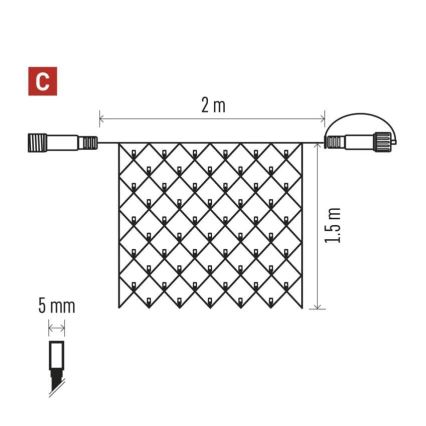 Світлодіодна вулична різдвяна гірлянда 160xLED/2x1,5 м IP44 холодний білий