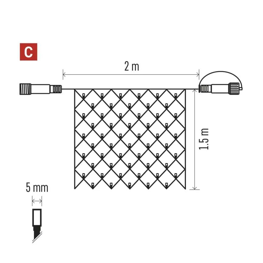 Світлодіодна вулична різдвяна гірлянда 160xLED/2x1,5 м IP44 холодний білий