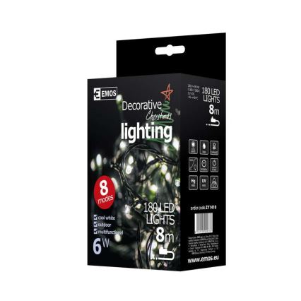 Світлодіодна вулична різдвяна гірлянда CHAIN 3 м 180xLED/6W/230V IP44