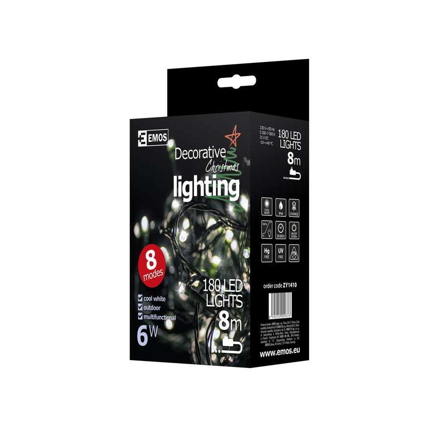 Світлодіодна вулична різдвяна гірлянда CHAIN 3 м 180xLED/6W/230V IP44