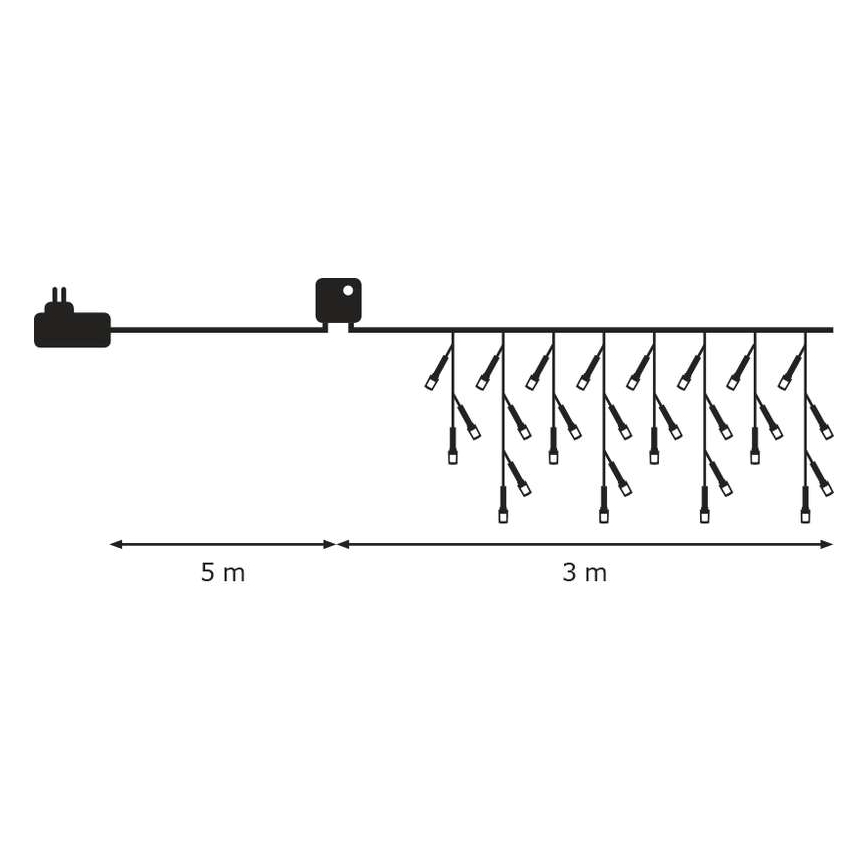 Світлодіодна вулична різдвяна гірлянда CHAIN 3 м 180xLED/6W/230V IP44