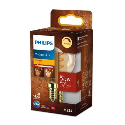 Світлодіодна затемнювана лампа VINTAGE Philips P45 E14/3W/230V 2200K