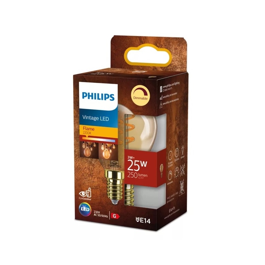 Світлодіодна затемнювана лампа VINTAGE Philips P45 E14/3W/230V 2200K