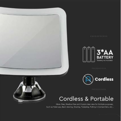 Світлодіодне косметичне дзеркало LED/3,2W/4,5V 3xAA IP44