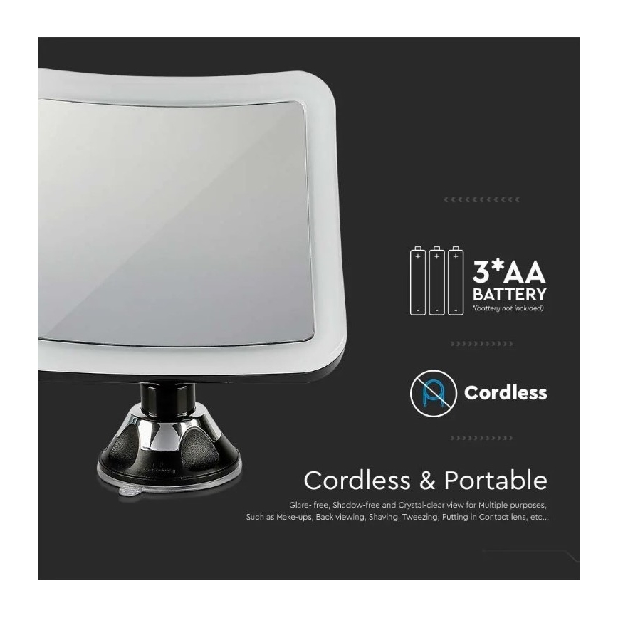 Світлодіодне косметичне дзеркало LED/3,2W/4,5V 3xAA IP44