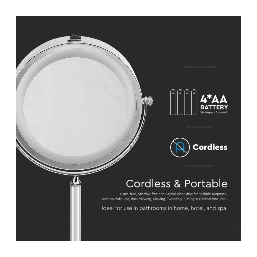 Світлодіодне косметичне дзеркало LED/3W/6V 4xAA IP44