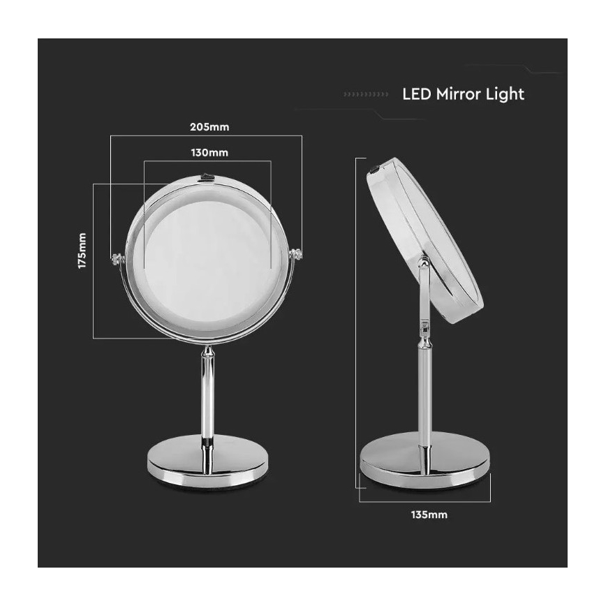 Світлодіодне косметичне дзеркало LED/3W/6V 4xAA IP44
