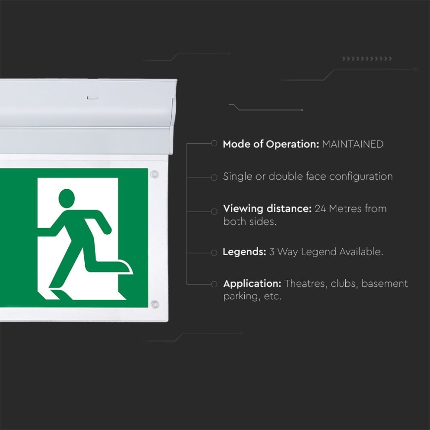 Світлодіодний аварійний світильник EMERGENCY EXIT SAMSUNG CHIP LED/2W/230V 6000K