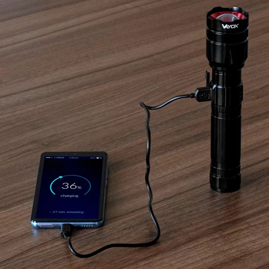 LED Акумуляторний ліхтарик з регулюванням яскравості з функцією Power Bank LED/30W/5V IPX5 1060 лм 5000 mAh