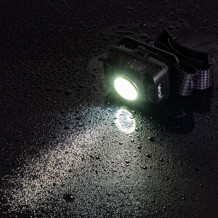 LED Акумуляторний налобний ліхтар з регулюванням яскравості з датчиком і червоним світлом LED/15W/5V IP66 430 лм 1800 mAh