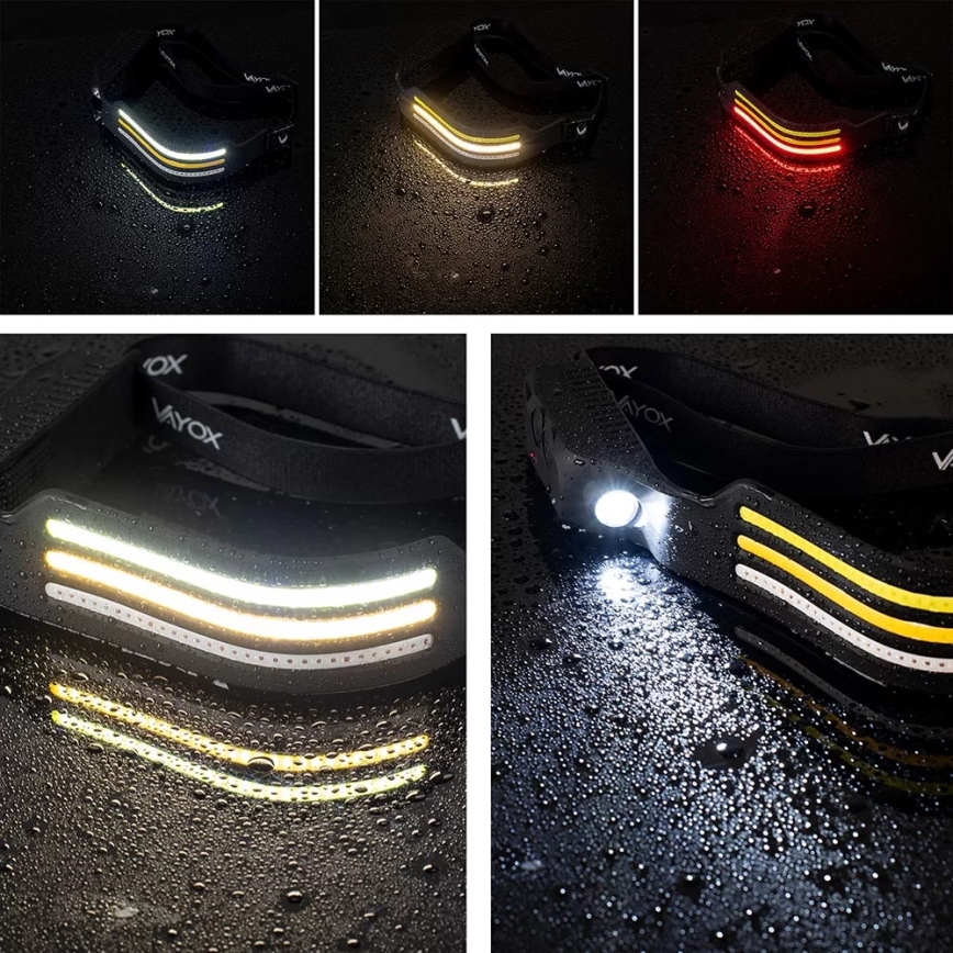 LED Акумуляторний налобний ліхтар з регулюванням яскравості з датчиком і червоним світлом 4xLED/5V IP44 300 лм 1200 mAh