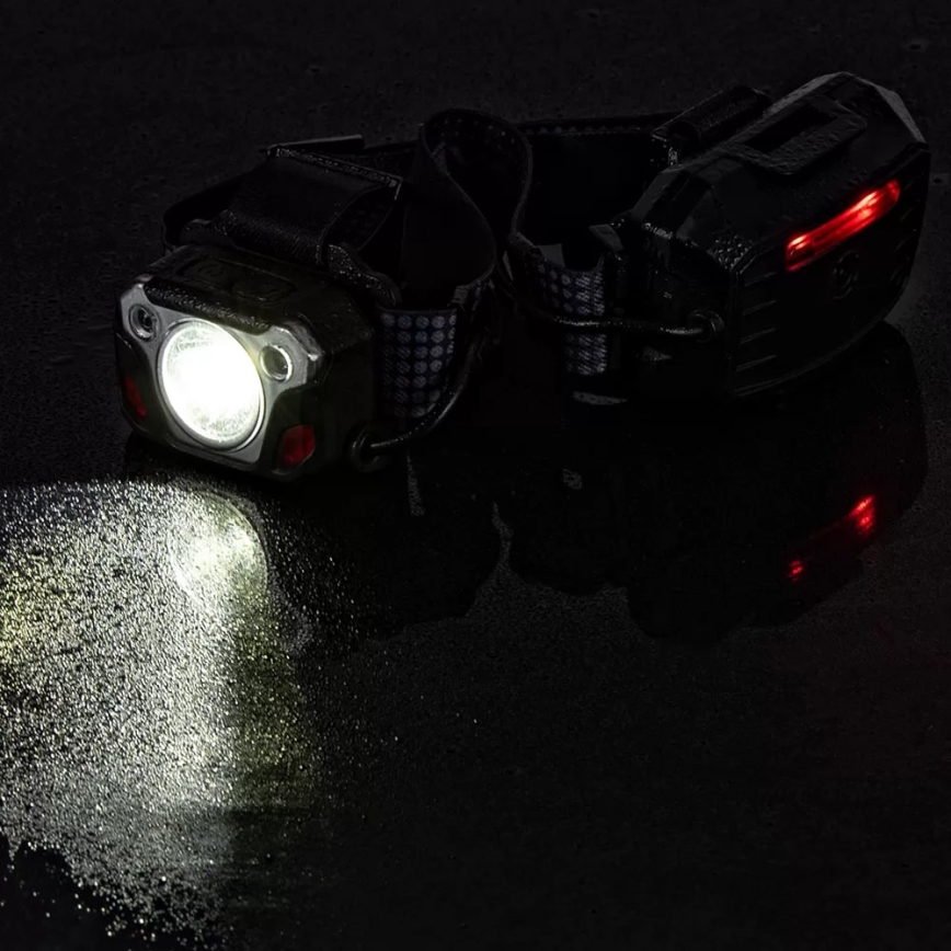 LED Акумуляторний налобний ліхтар з регулюванням яскравості з датчиком з функцією Power Bank і червоним світлом LED/10W/5V IP44 1200 лм 4000 mAh
