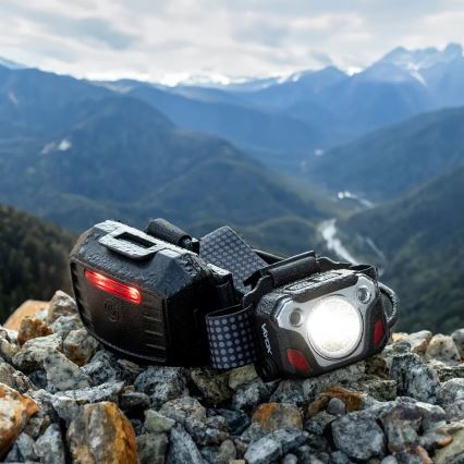 LED Акумуляторний налобний ліхтар з регулюванням яскравості з датчиком з функцією Power Bank і червоним світлом LED/10W/5V IP44 1200 лм 4000 mAh