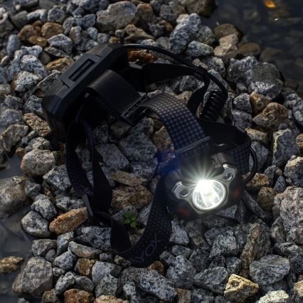 LED Акумуляторний налобний ліхтар з регулюванням яскравості з датчиком з функцією Power Bank і червоним світлом LED/10W/5V IP44 1200 лм 4000 mAh