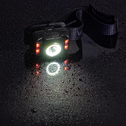 LED Акумуляторний налобний ліхтар з регулюванням яскравості з датчиком і червоним світлом LED/15W/5V IP66 430 лм 1800 mAh