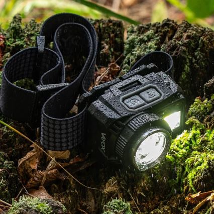 LED Акумуляторний налобний ліхтар з регулюванням яскравості з датчиком і червоним світлом LED/6W/5V/3xAAA IP44 500 лм 1200 mAh