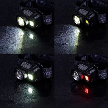 LED Акумуляторний налобний ліхтар з регулюванням яскравості з датчиком і червоним світлом LED/6W/5V/3xAAA IP44 500 лм 1200 mAh