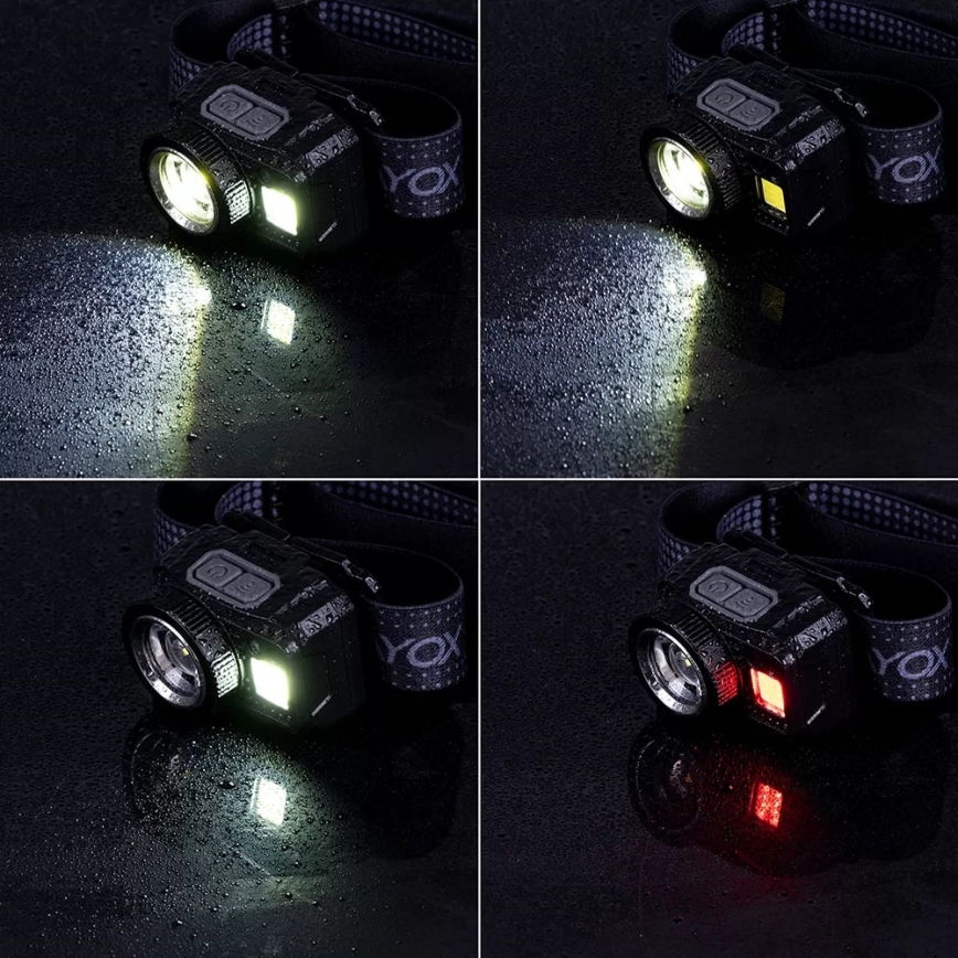 LED Акумуляторний налобний ліхтар з регулюванням яскравості з датчиком і червоним світлом LED/6W/5V/3xAAA IP44 500 лм 1200 mAh
