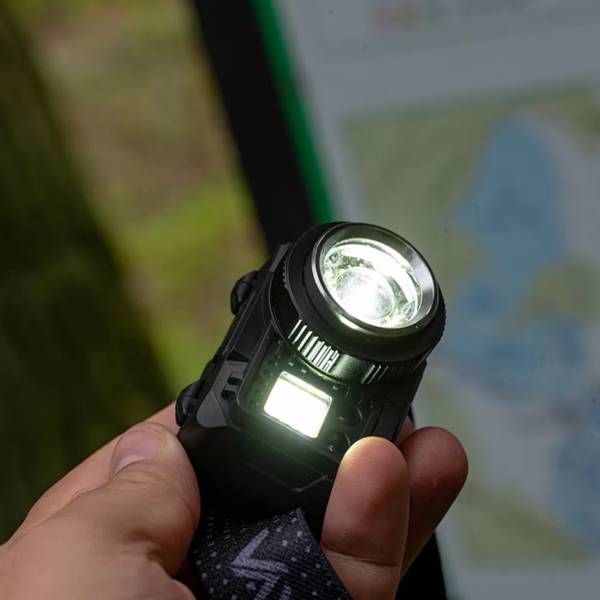 LED Акумуляторний налобний ліхтар з регулюванням яскравості з датчиком і червоним світлом LED/6W/5V/3xAAA IP44 500 лм 1200 mAh