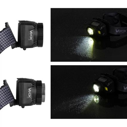 LED Акумуляторний налобний ліхтар з регулюванням яскравості з датчиком і червоним світлом LED/6W/5V/3xAAA IP44 500 лм 1200 mAh
