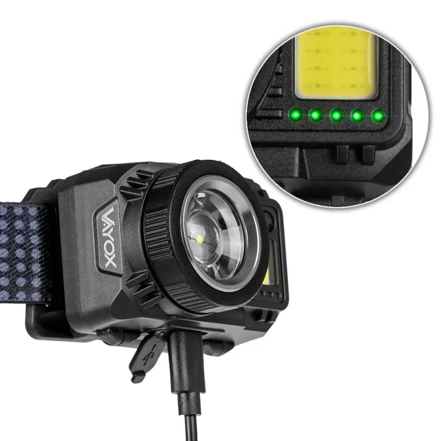 LED Акумуляторний налобний ліхтар з регулюванням яскравості з датчиком і червоним світлом LED/6W/5V/3xAAA IP44 500 лм 1200 mAh