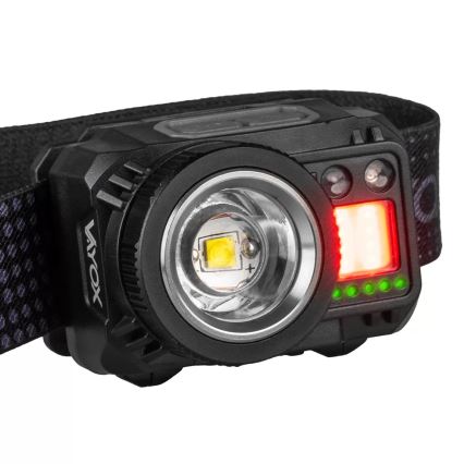 LED Акумуляторний налобний ліхтар з регулюванням яскравості з датчиком і червоним світлом LED/6W/5V/3xAAA IP44 500 лм 1200 mAh