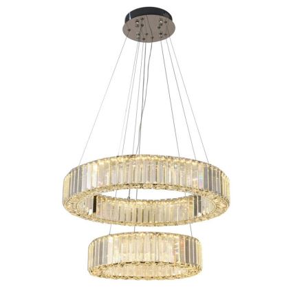 Світлодіодна регульована кришталева люстра на тросі LED/65W/230V 3000-6500K глянцевий хром + дистанційне керування