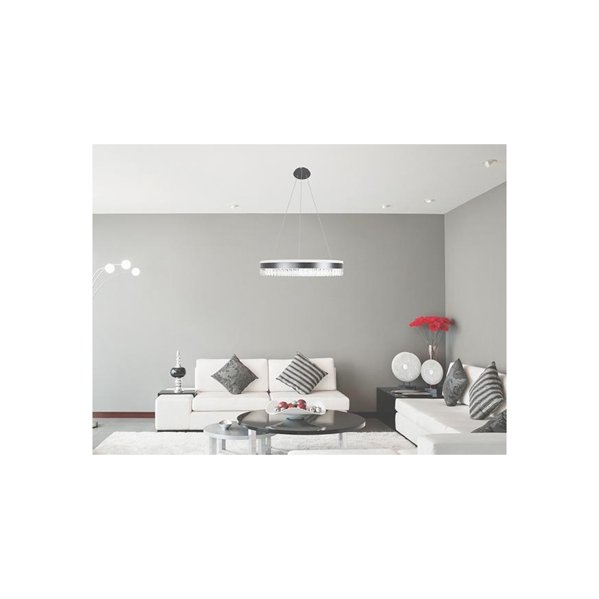 Світлодіодна регульована кришталева люстра на тросі LED/80W/230V 3000-6500K чорна + дистанційне керування