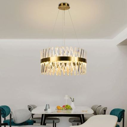 Світлодіодна регульована кришталева люстра на тросі LED/80W/230V 3000-6500K золота + дистанційне керування