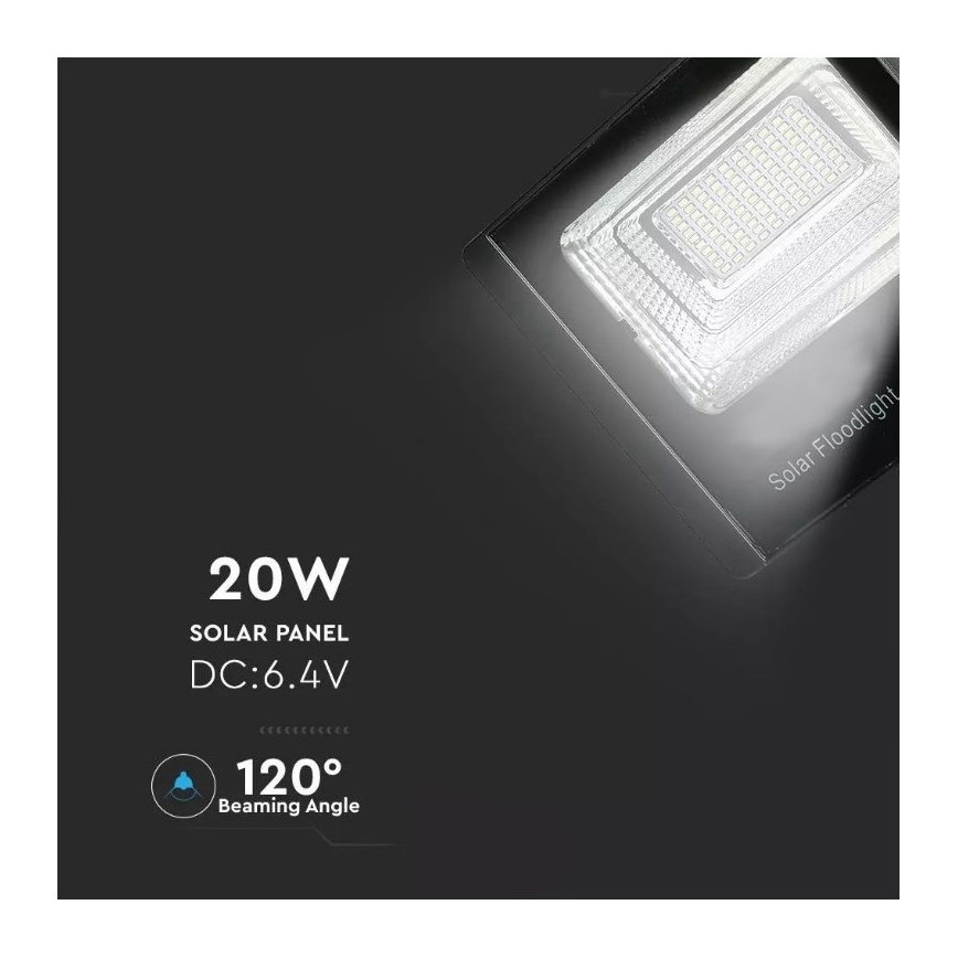 Світлодіодний регульований сонячний прожектор LED/20W/6,4V 4000K IP65 10000 мАг + дистанційне керування