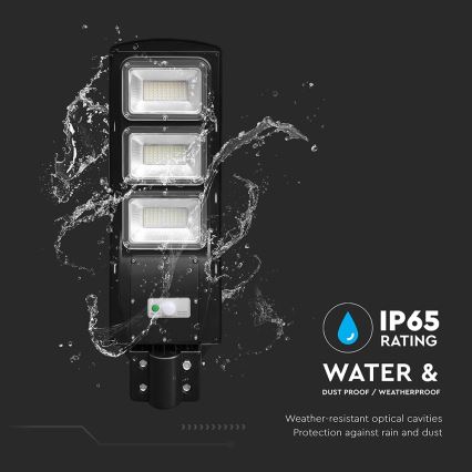 Світлодіодний регульований сонячний вуличний ліхтар із датчиком руху та сутінків LED/12W/3,2V 6000K IP65 10000 mAh чорний + дистанційне керування